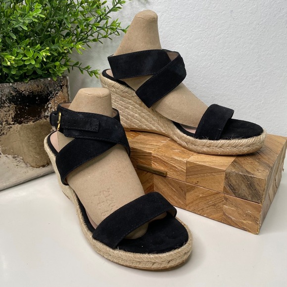 Stuart Weitzman Shoes - Stuart Weitzman Lexia Espadrille Wedge Sandal Ankle Strap Black‎ Suede Size 8